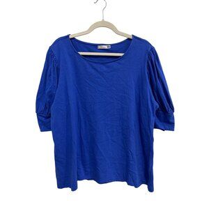 Dorose Blouse Plus Size 2XL Round Neck Elbow Sleeve Royal Blue Cotton Essential